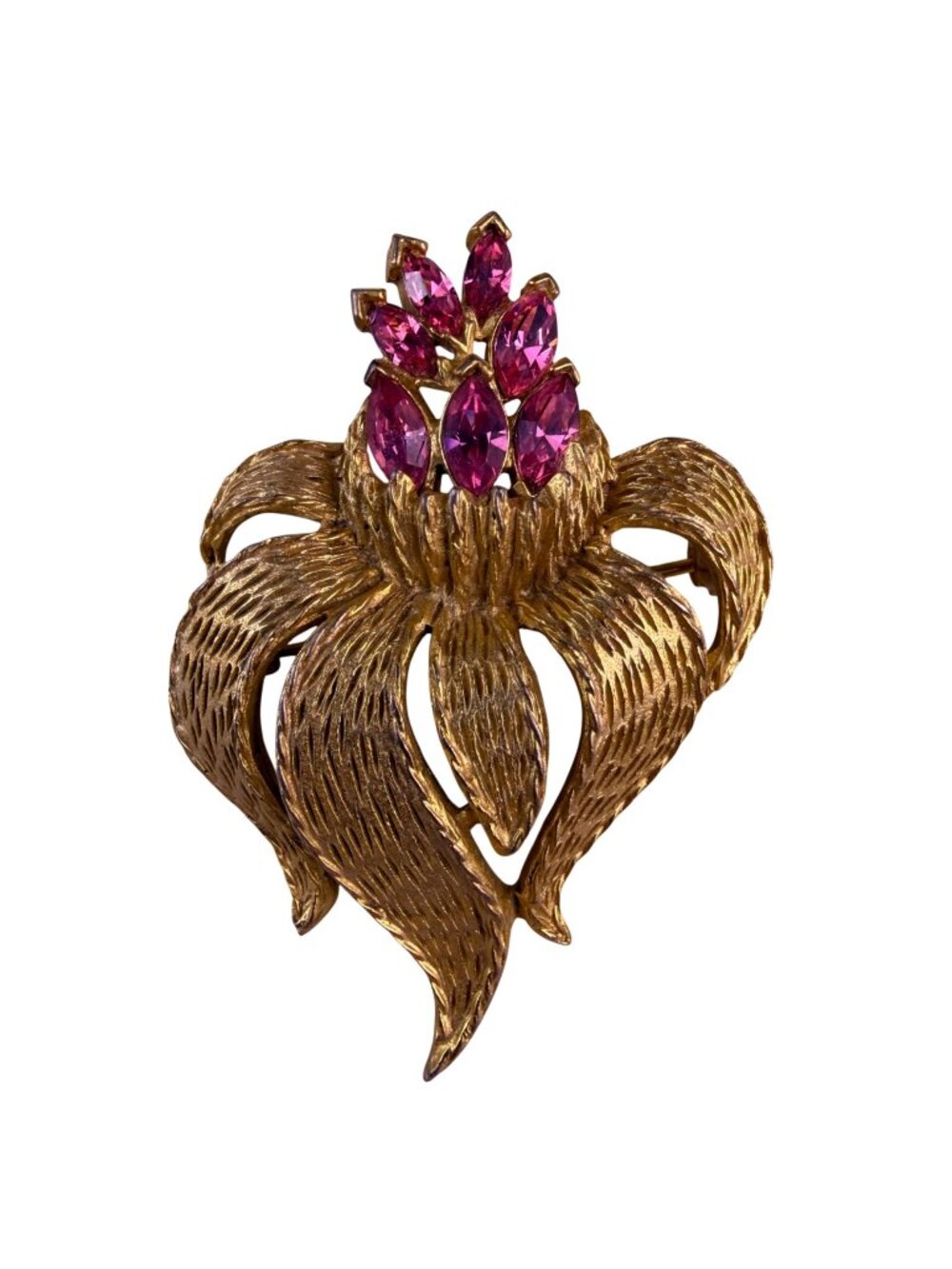 Vintage Schrager Womens Gold Tone & Pink Marquise Floral Brooch Jewelry